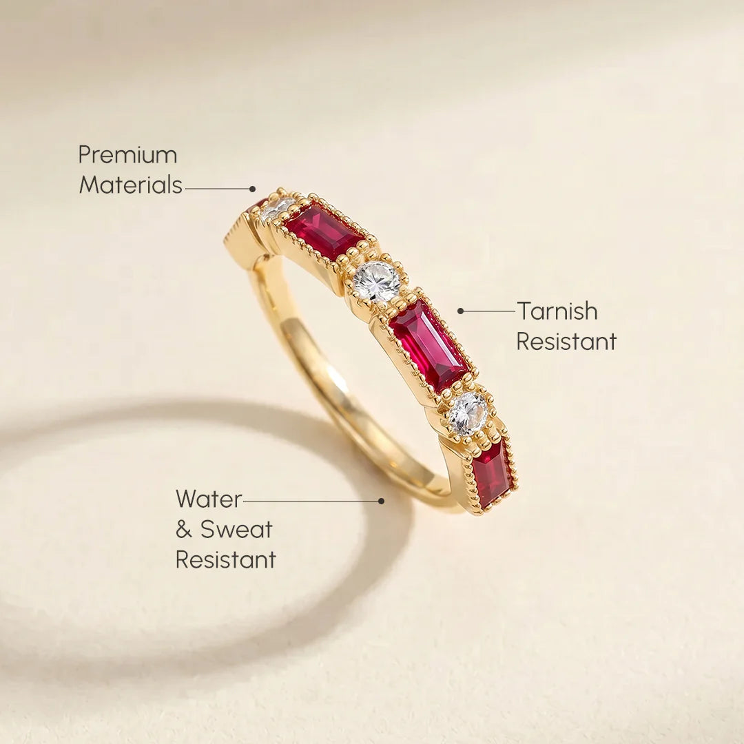 Personalized Round and Baguette Birthstone Ring