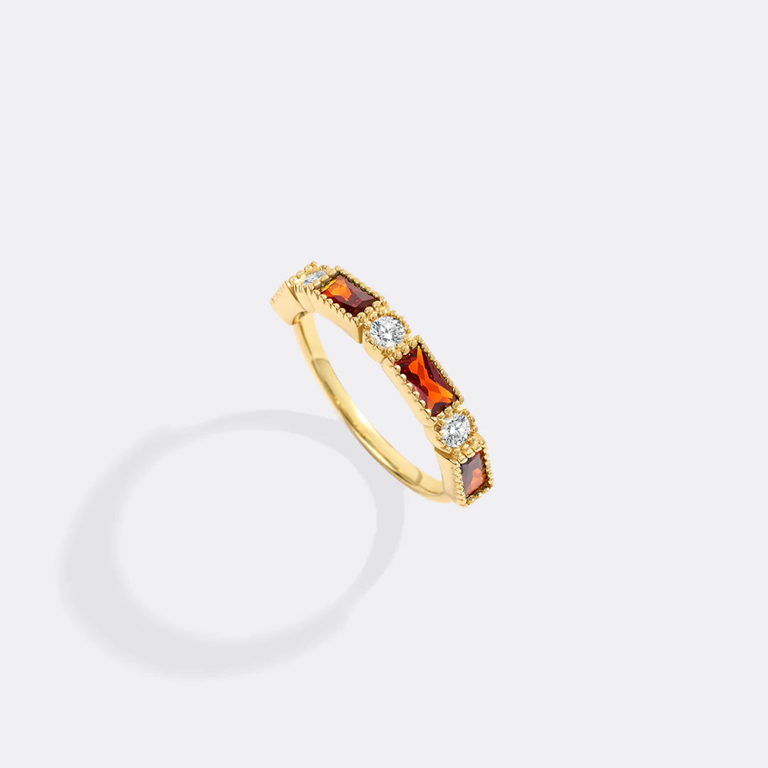 Personalized Round and Baguette Birthstone Ring