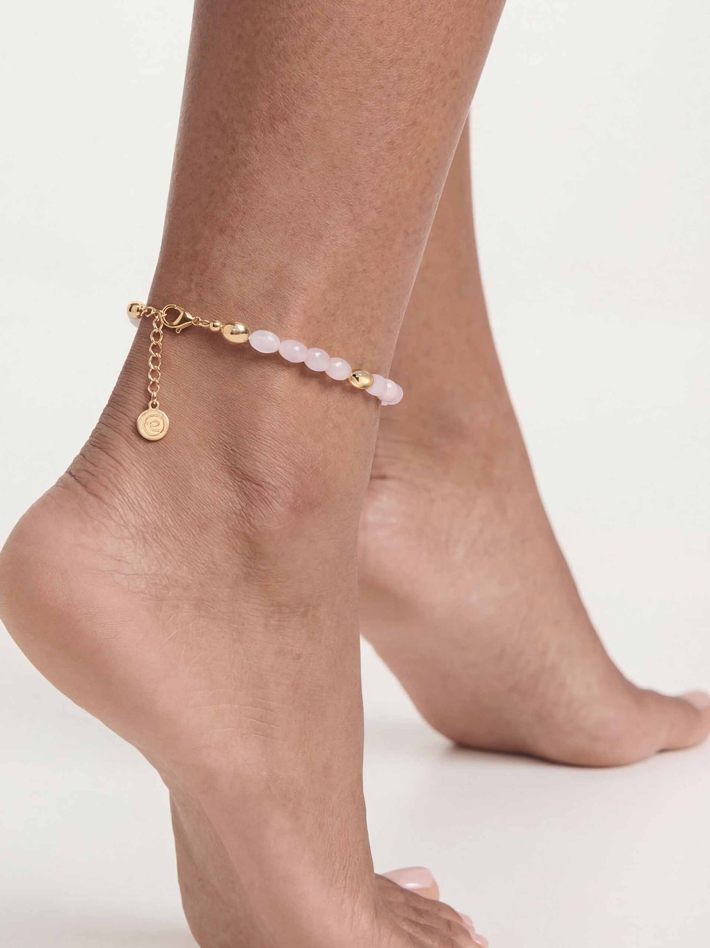 Rose Polished Pebble Anklet